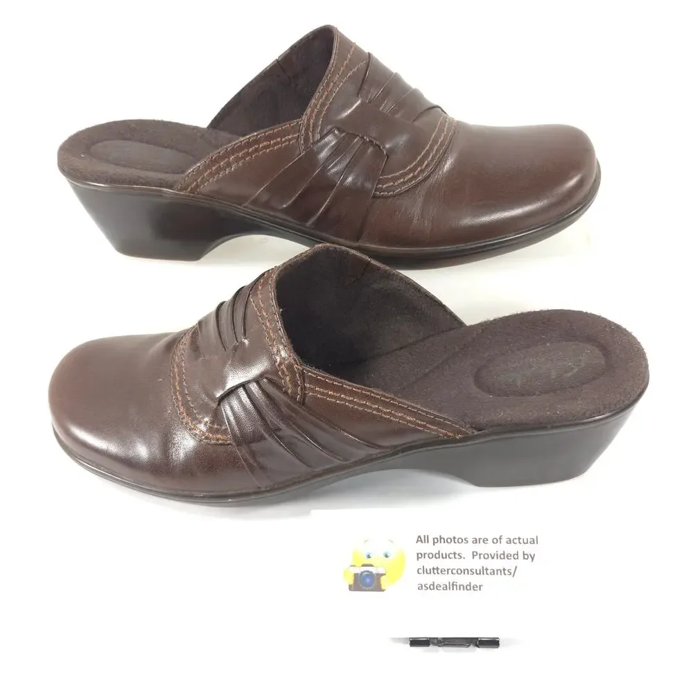 Clarks Bendables Leather Slip On Mule Slide Womens Size 10 M 62900 Brown